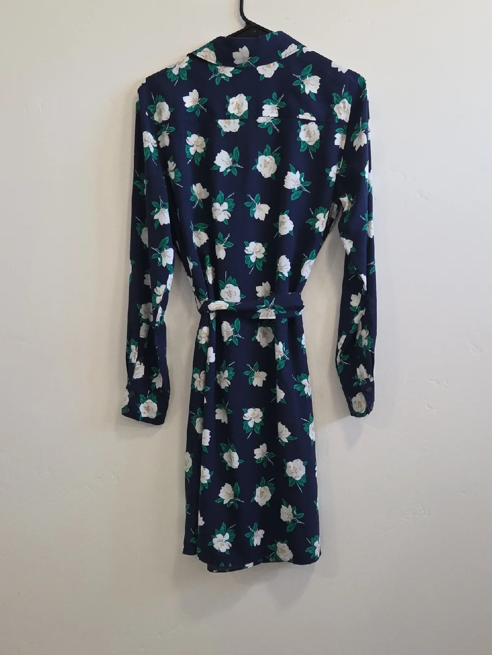 Draper James Magnolia Navy Blue Floral Long-Sleeve Shirt Dress - Picture 8 of 10